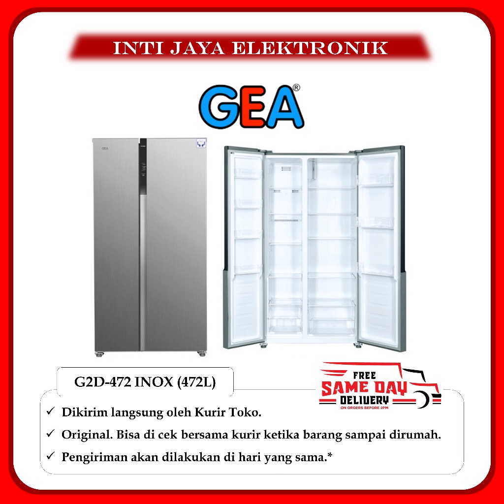 KULKAS GEA SIDE BY SIDE 2 PINTU 472 LITER G2D-472-INOX GEA G2D-472 G2D472 G2D 472
