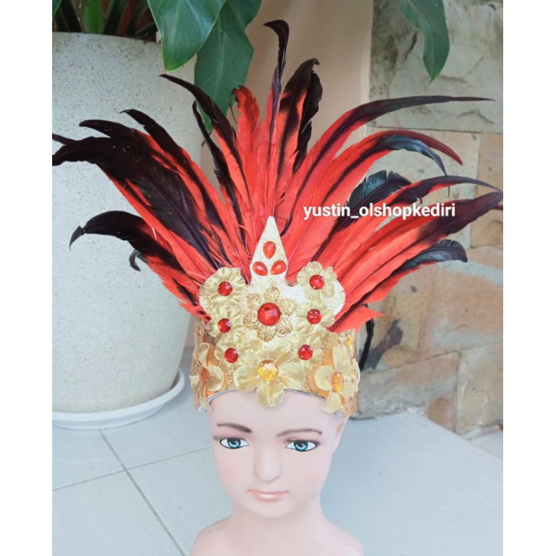 mahkota mayoret bunga emas/ mahkota tali/ hiasan kepala bulu