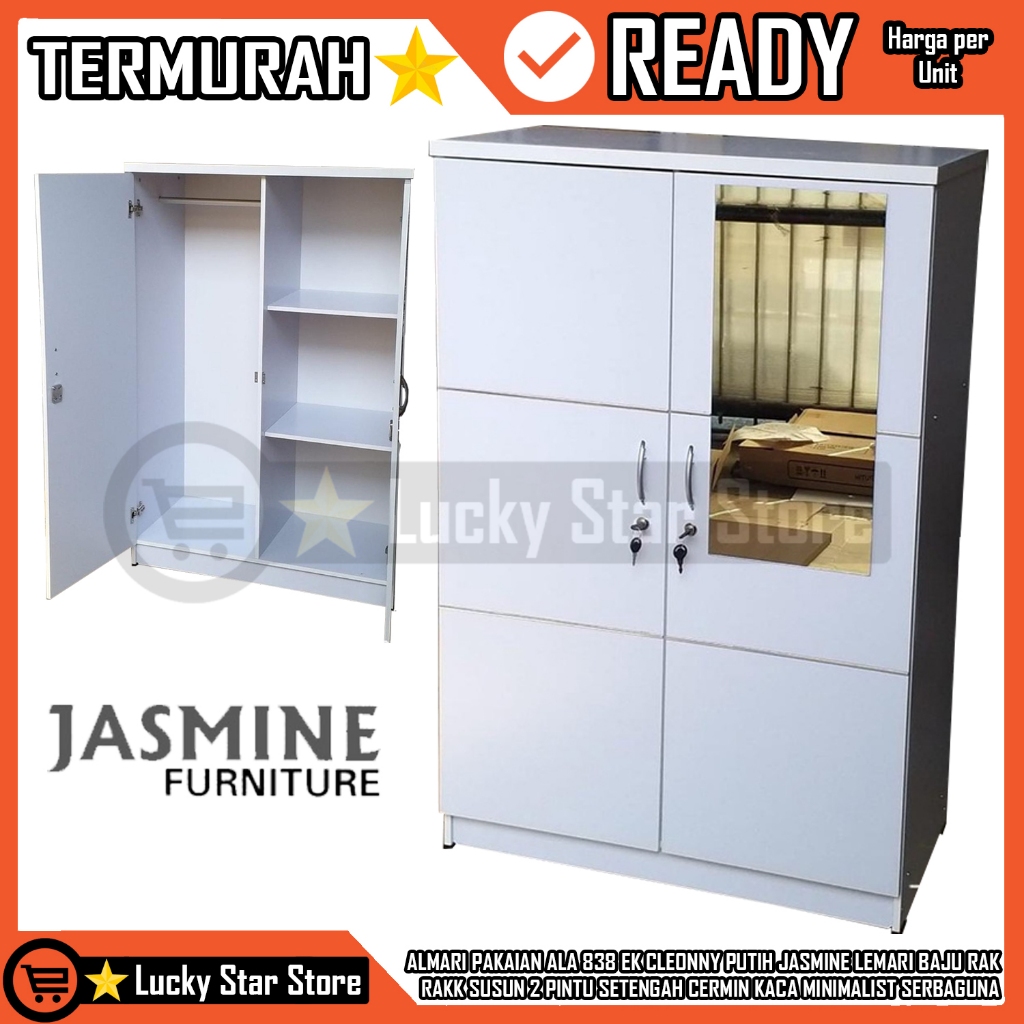 Almari Pakaian Ala 838 Ek Cleonny Putih Jasmine Lemari Baju Rak Rakk Susun 2 Pintu Setengah Cermin K