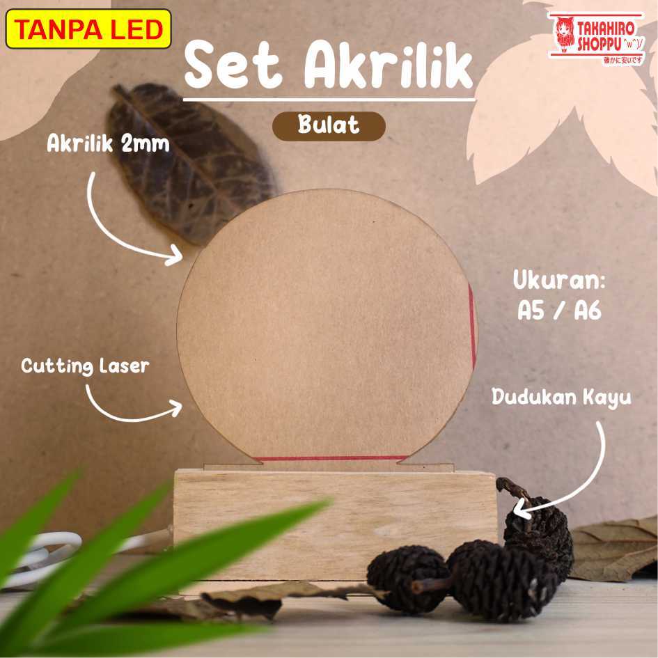 SET AKRILIK POLOS BENING 2mm A5 / A6 DENGAN DUDUKAN KAYU (TANPA LAMPU LED)