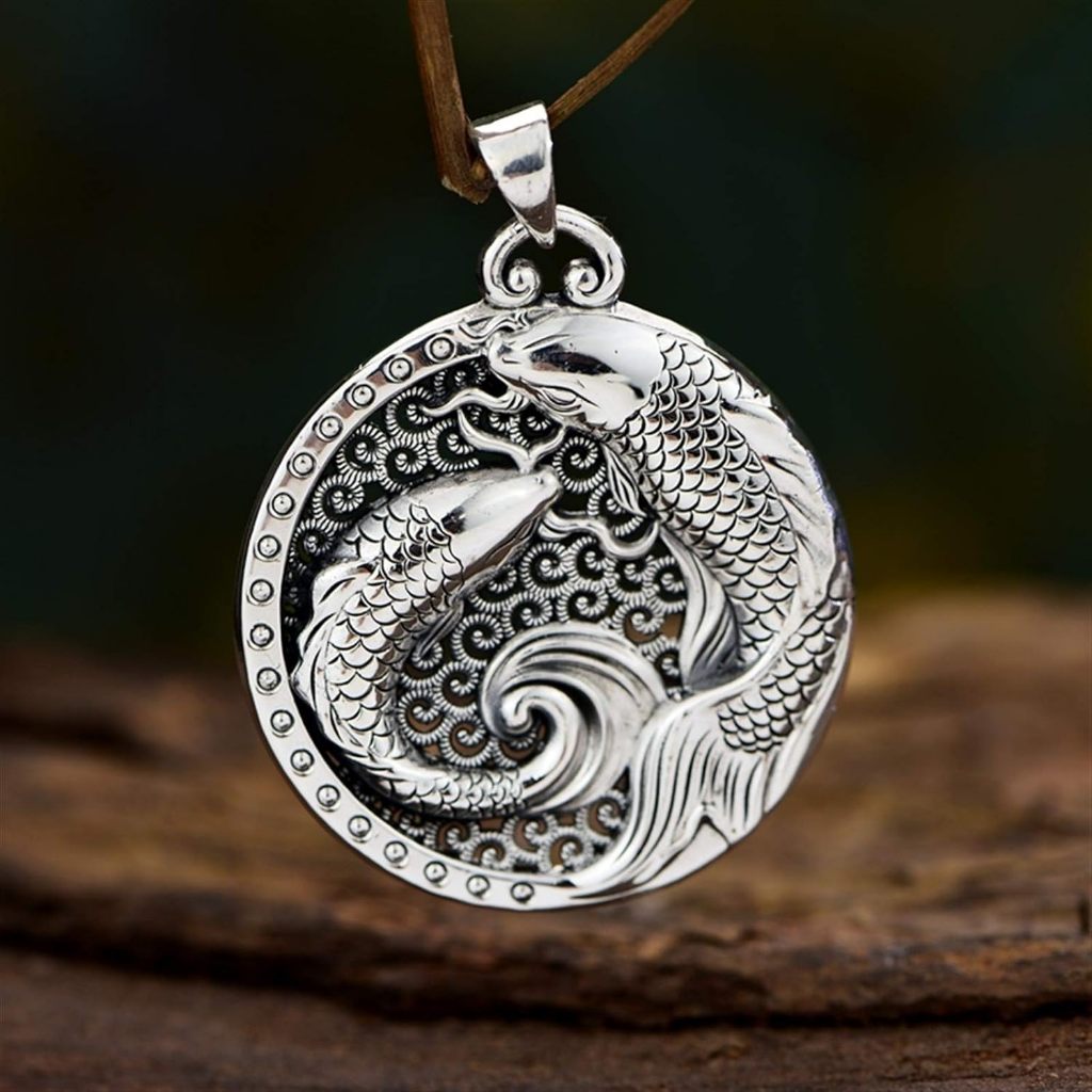 Kalung Ikan Koi + Tali - Yin Yang Double Fish Carp Lucky Pendant + Chain Cord Prayer Necklace Buddha