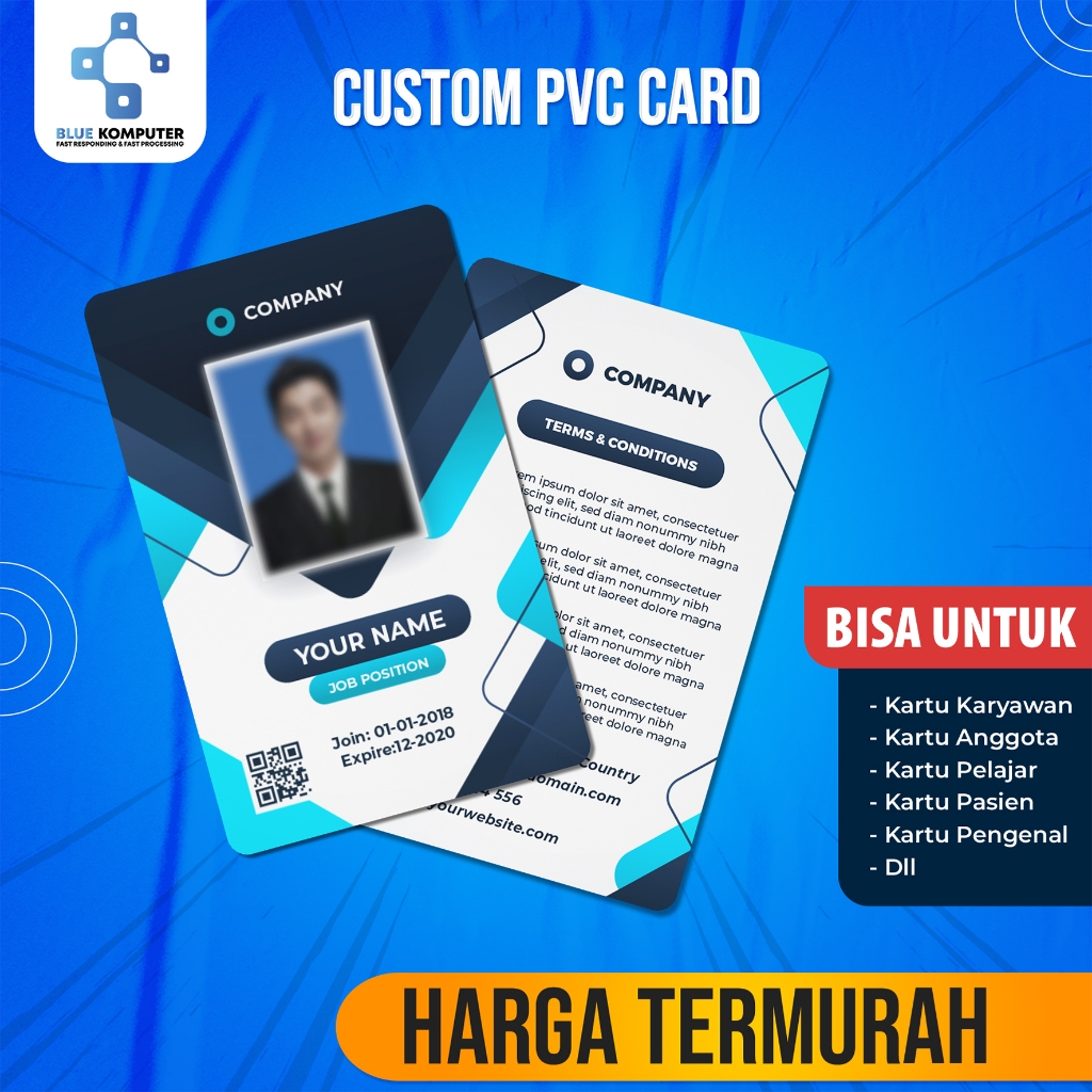 

Cetak ID Card / Plastic PVC / Kartu Member / ID Card Karyawan 2 SISI - 1 Sisi