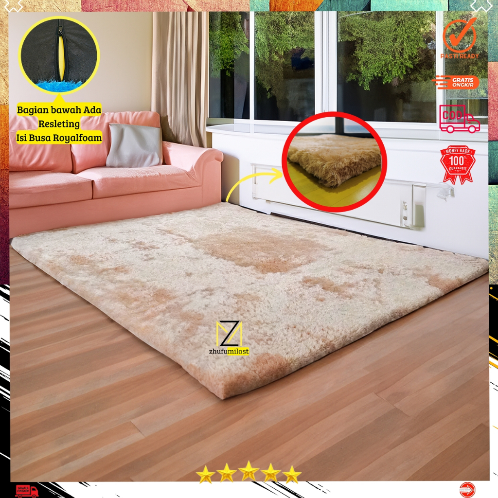 Karpet Bulu Rasfur Polos 200x150x2.5cm / Karpet Bulu Empuk / Karpet  premium/ Kasur Lantai