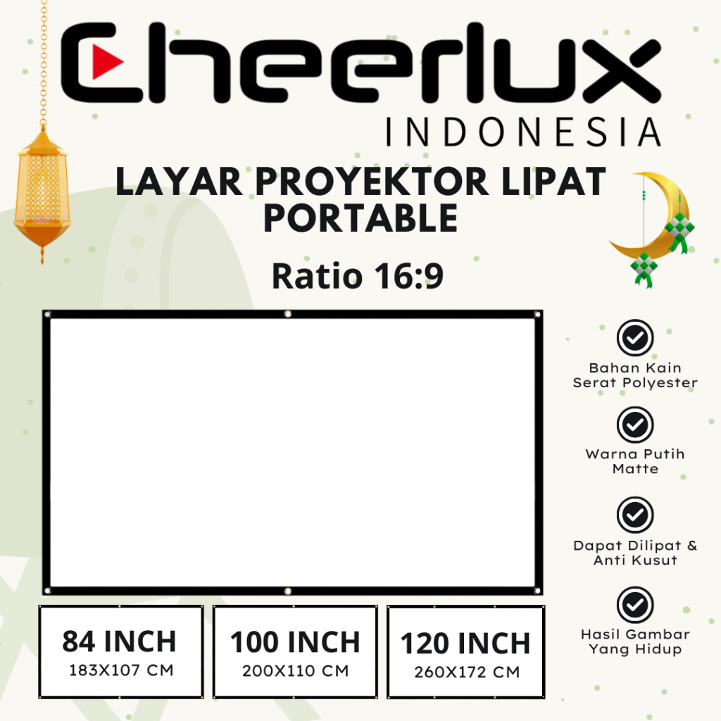 Kain Layar Proyektor Gantung 120 inch Ratio 16:9 Layar Proyektor Portable 120 Inch Simple Screen