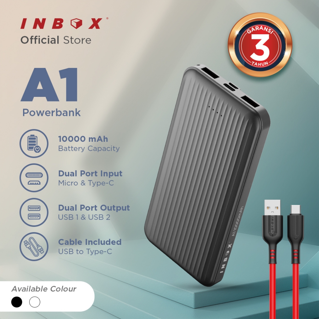 Inbox A1 Powerbank 10000mAh Dual Output USB Port Dual Input Micro Type-C