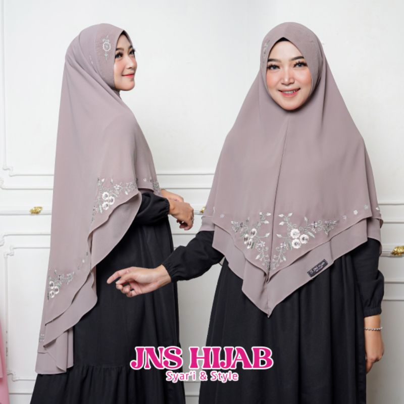 TERPOPULER Khimar LV bordir-hijab ceruty bordir 2 layer/jilbab syari ceruty bordir/kerudung pesta