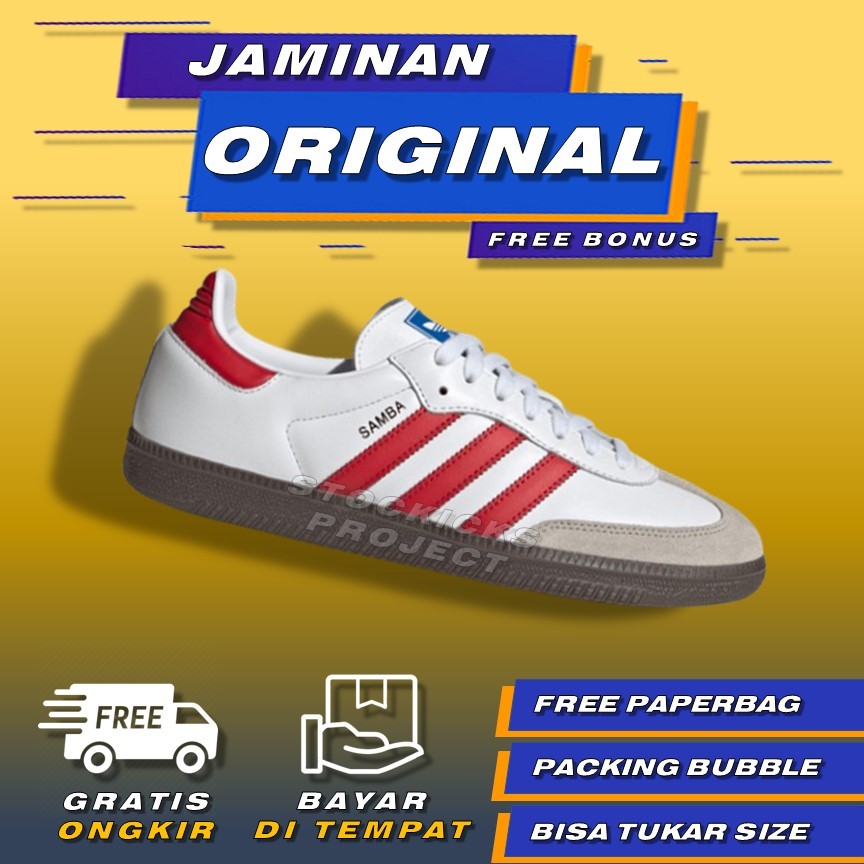 Sepatu Adidas Samba OG Red Stripe White Original Adidas Samba Original Pria Wanita Original 100%