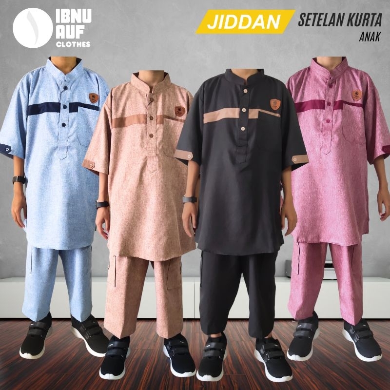 Setelan Baju Koko Kurta Anak Laki Laki Jiddan Muslim Katun Madinah Premium TPA TPQ 6 8 10 12 Tahun