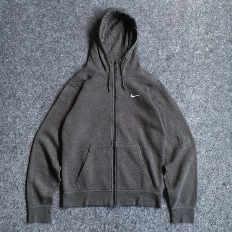 Zipper Hoodie Nike Small Swoosh Logo Dark Grey