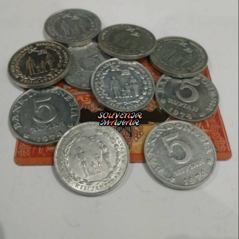 (SUDAH DIBERSIHKAN) Uang koin kuno 5 rupiah kb besar tahun 1974 uang kuno rp 5 untuk mahar nikah 23 