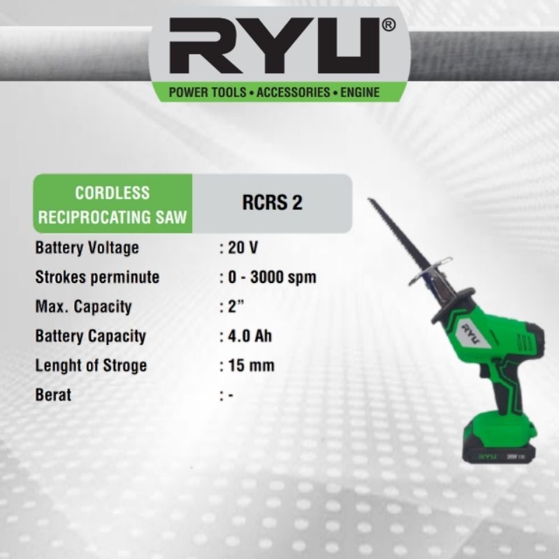 RTU CORDLESS RECIPROCATING / JIGSAW BATERAI / GERGAJI TRIPLEK BATERAI / RCRS 2