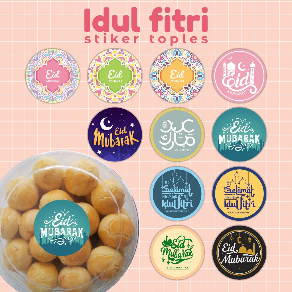 

Stiker Toples kue lebaran - stiker label idul fitri bulat - sticker eid mubarak