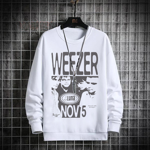 Sweater Weezer Band Laluna Tour Crewneck Casual White Sweatshirt Bahan Katun Fleece
