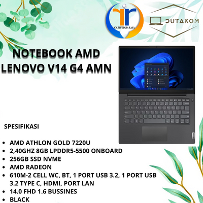 LAPTOP LENOVO V14 G4 AMN (WARNA BLACK OR TRANSPARAN SILVER)