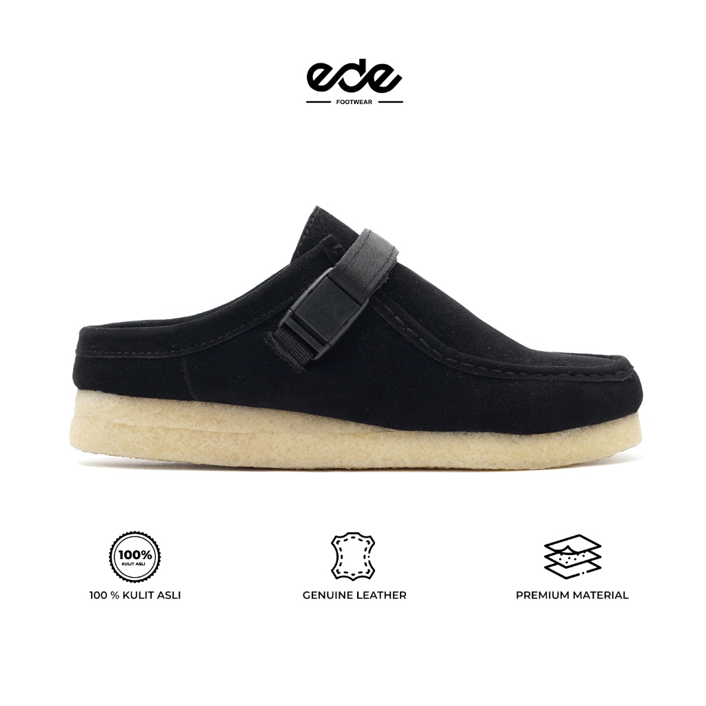 Edefootwear OCTA - Sandal Sepatu Mule Crepe Sole Kulit Suede Asli Hitam Pria