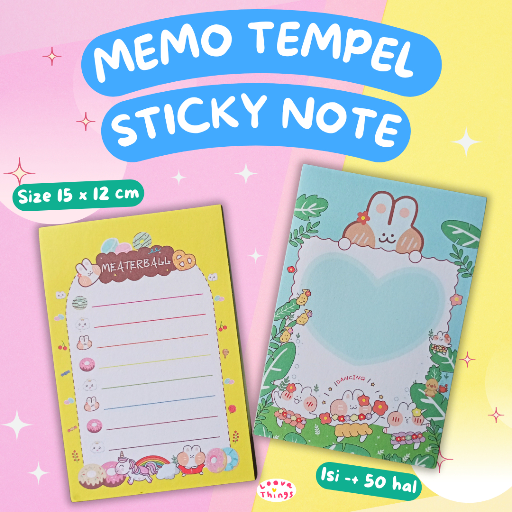 

MEMOPAD NOTEPAD STICKY NOTES TULIS CATATAN TEMPEL KARTUN LUCU MEMO KOREAN GAMBAR KARAKTER CARTOON PAPER ISI 50 HALAMAN STATIONERY UNIK ANAK SEKOLAH WARNA PINK HIJAU TOSKA AESTHETIC ESTETIK ALAT TULIS NOTE