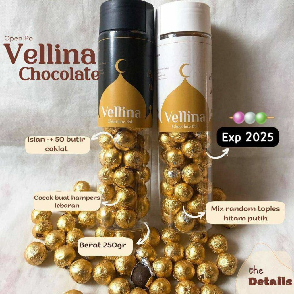 

ECER || Coklat Bingkisan parcel BOLA COKELAT LORENG Vellina Chocolate Ball VELLINA 200 Gr