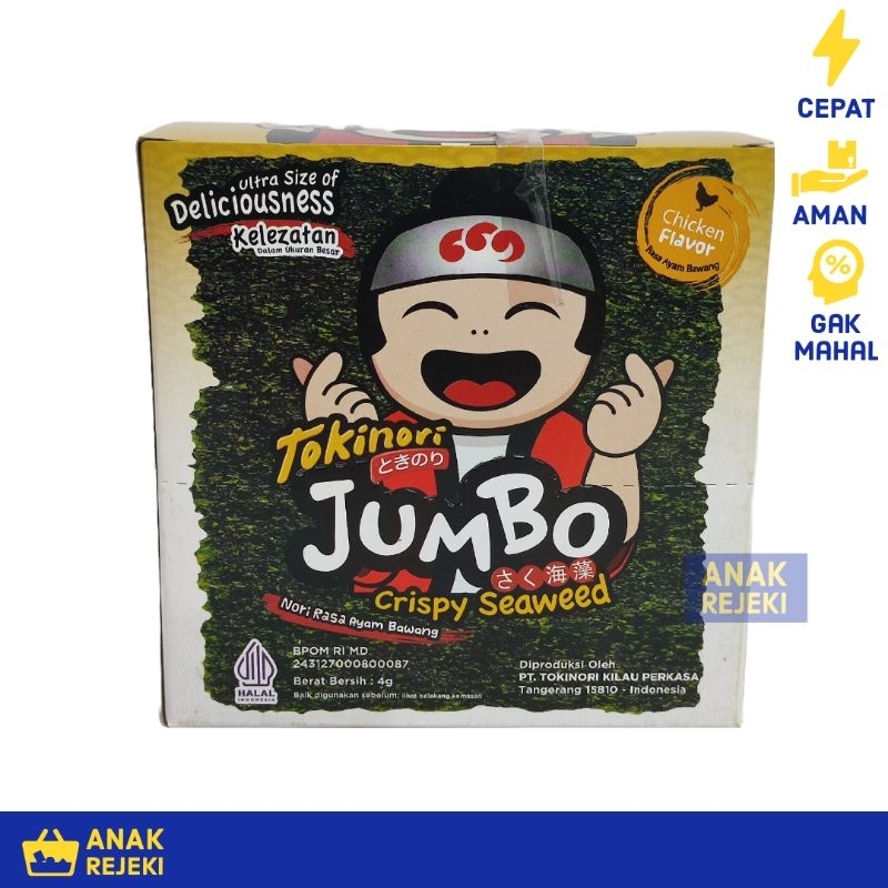 

Tokinori Jumbo Nori rasa Ayam Bawang 4gr - Snack Rumput Laut Seaweed - 1 box (12pcs)