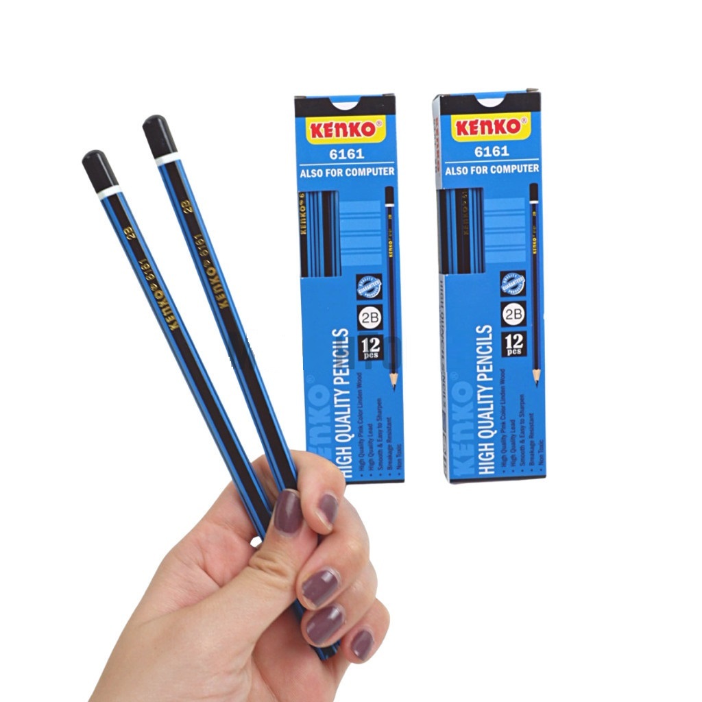 

Pencil 2B Kenko 6161 Biru Hitam / Pensil Kayu Komputer Ujian Hexagonal Lusinan Grosir [1 BOX isi 12 PCS]