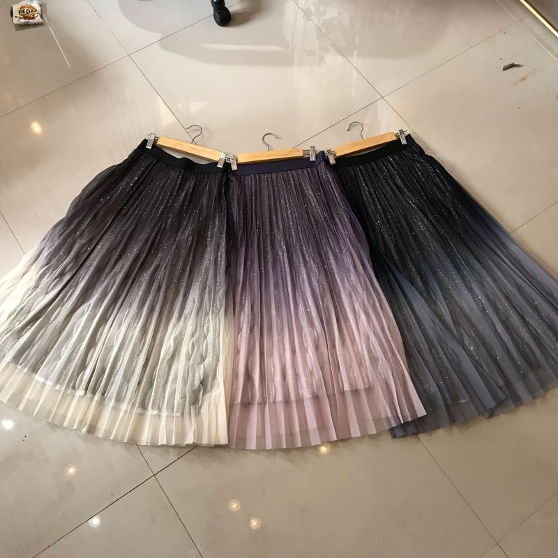 Vanya Skirt Rok Plisket Gradasi Glitter Premium import
