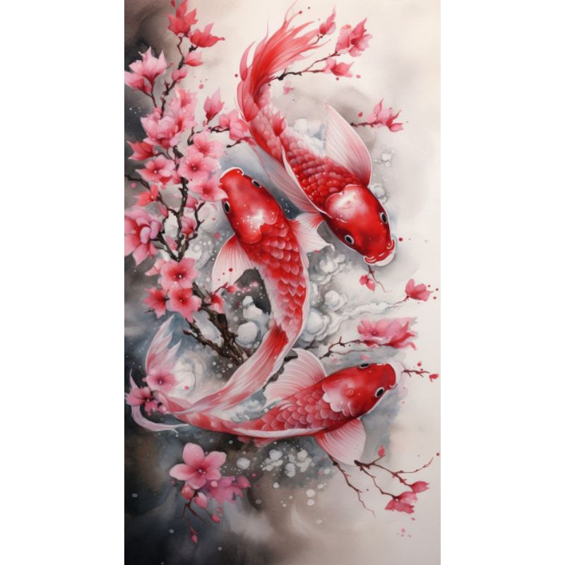 Lukisan Cetak, IKAN MAS KOI, Ukuran JUMBO, 70x100cm DAN 100x150cm/Poster Cetak/Hiasan Dinding/TANPA 