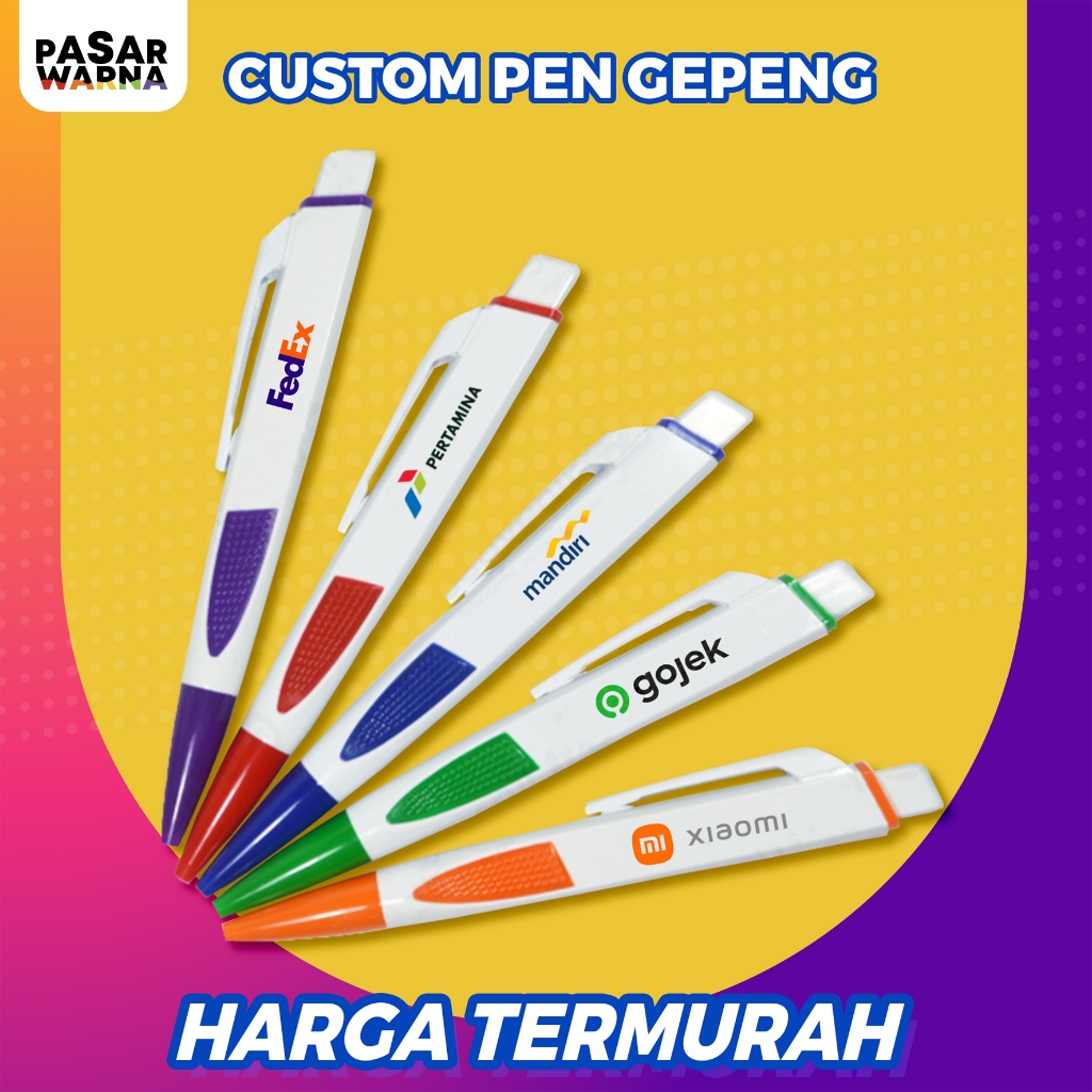 

Custom Logo Nama Pulpen Gepeng - Souvenir Acara Kantor Seminar Premium