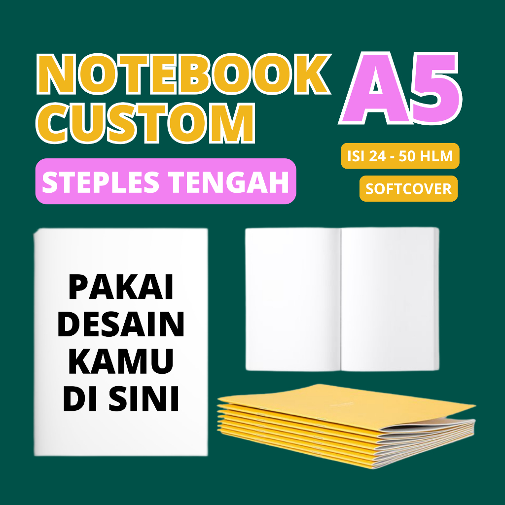 

A5 NOTEBOOK CUSTOM STEPLES TENGAH - Cover Depan Belakang - Notes, Agenda, Souvenir