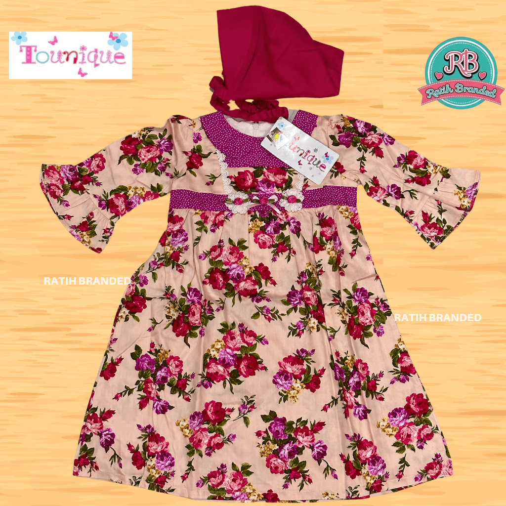 Gamis muslim baby anak perempuan dress Gratis Hijab brand tounique original branded matahari obral p