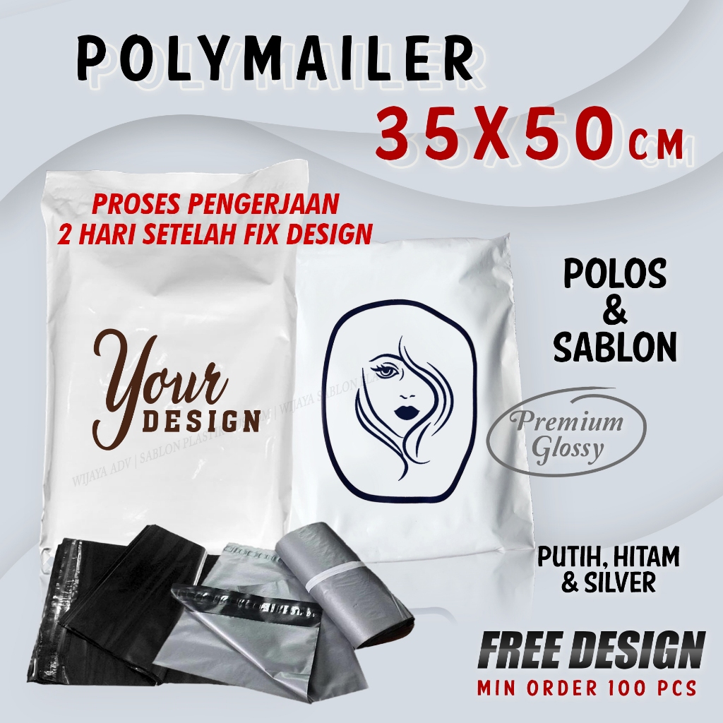 SABLON POLYMAILER 35X50 CUSTOM PLASTIK PACKING OLSHOP CETAK LOGO MINIM 100 FREE DESIGN KANTONG KRESE