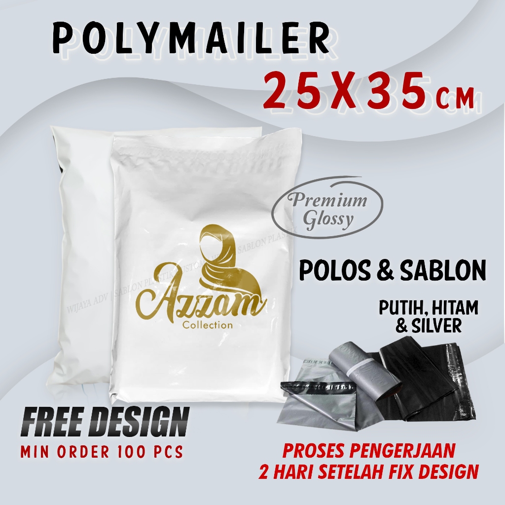 plastik polymailer lem olshop packing amplop kuat polos sablon custom 25x35 murah cetak kantong kres
