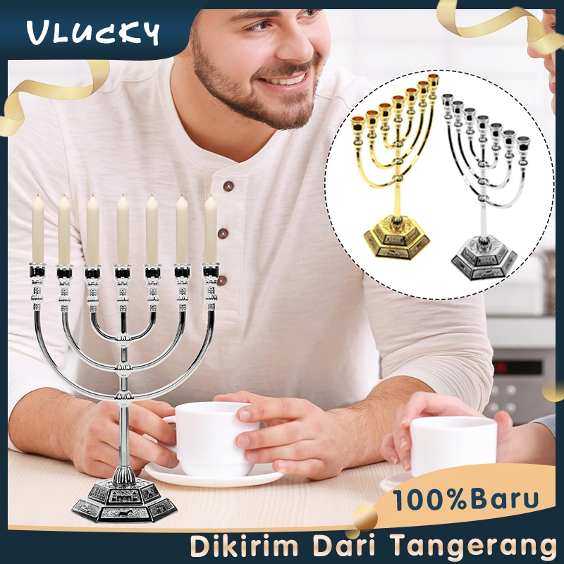 Dekorasi Pajangan Menorah Kaki Dian Pelita 7 Branches Temple Jewish Candle Holder