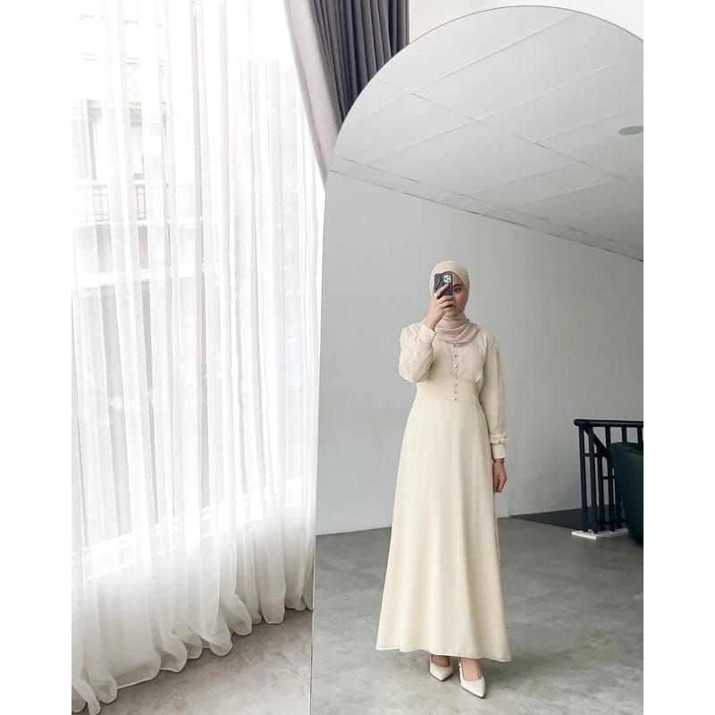 Arumi - Dress kasual - Gamis Kekinian lebaran - gamis polos tali samping - longdress big size-Cream