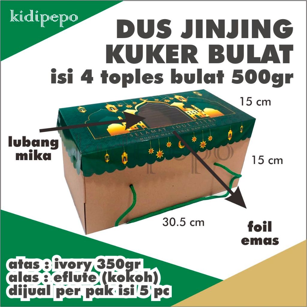 

DUS JINJING IDUL FITRI EFLUTE KUKER BULAT 500GR 4 TOPLES (ISI 5)