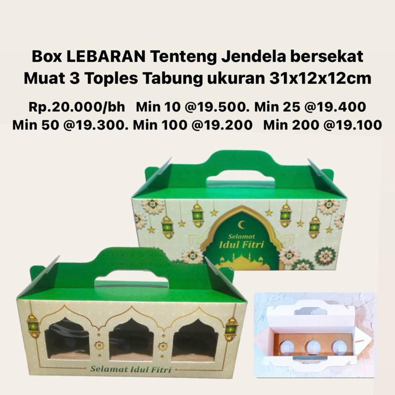 

Box 3 Toples Tabung 600ml plus sekat motif LEBARAN ukuran 31x12x12cm