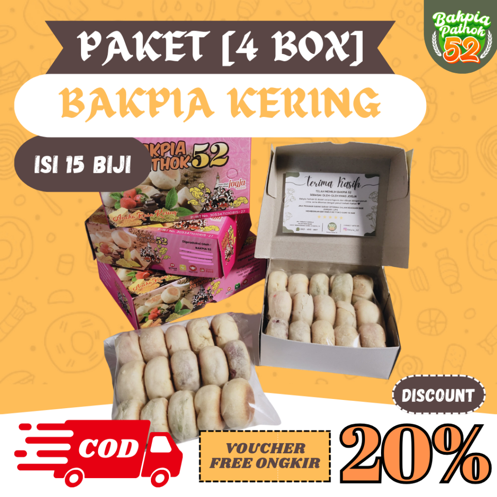 

PAKET [4 BOX] BAKPIA KERING ISI 15 BIJI
