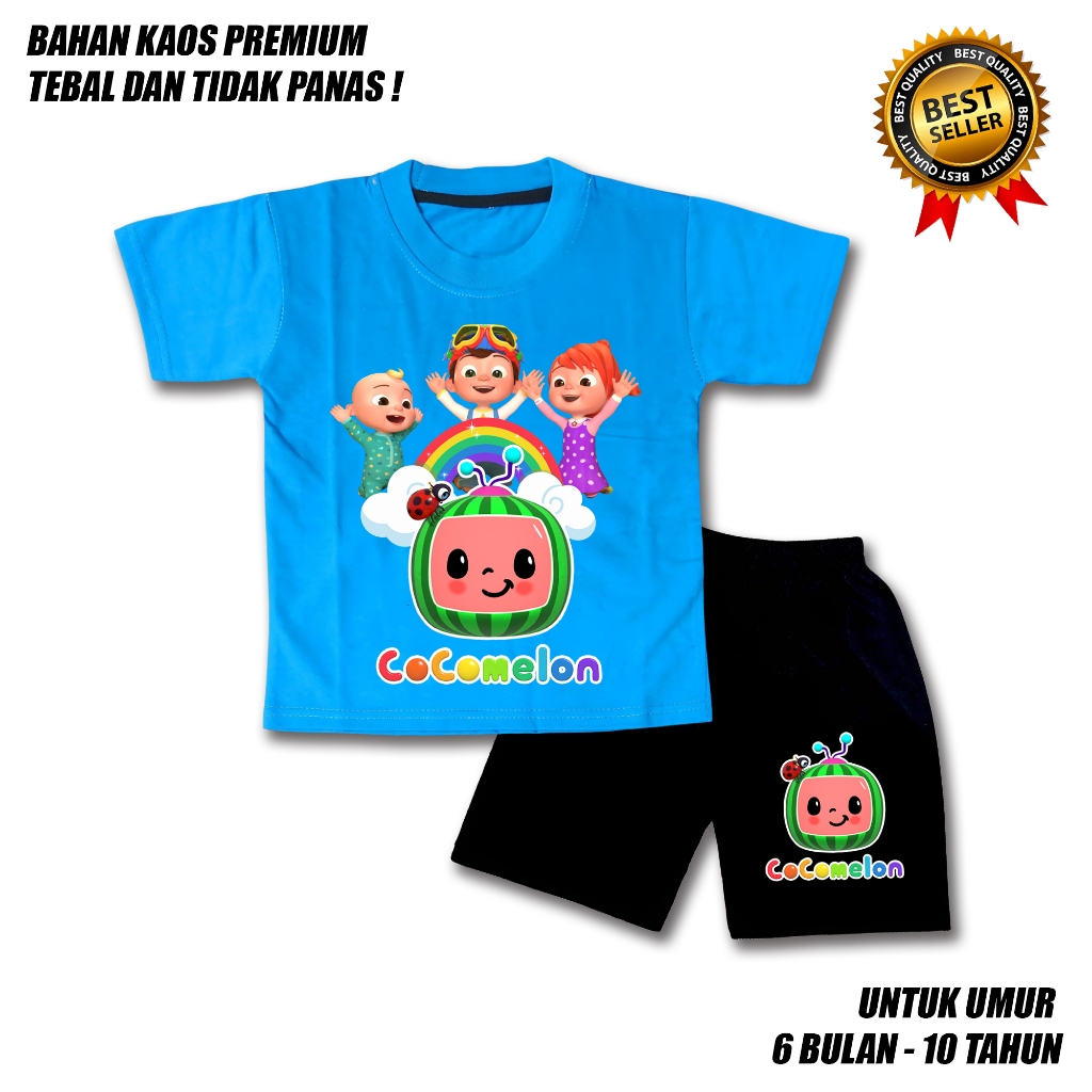 SETELAN ANAK LAKI LAKI PEREMPUAN COCOMELON CELANA HITAM BAHAN PREMIUM / SETELAN ANAK LAKI LAKI USIA 