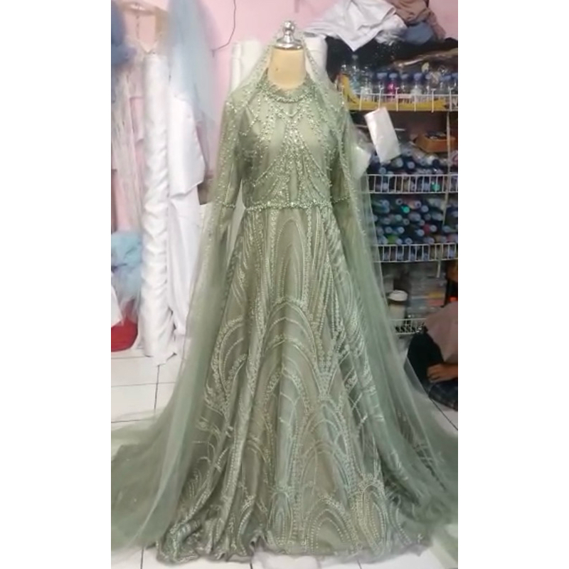 gaun pengantin muslimah syar'i gaun walimah gaun akad wedding dress muslimah syari