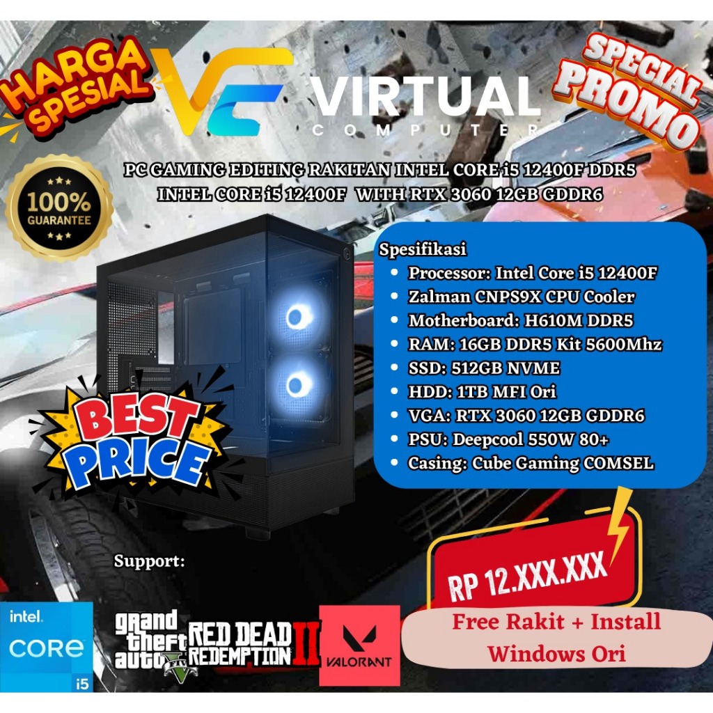 PC GAMING RAKITAN INTEL CORE i5 12400F RTX 3060 DDR5
