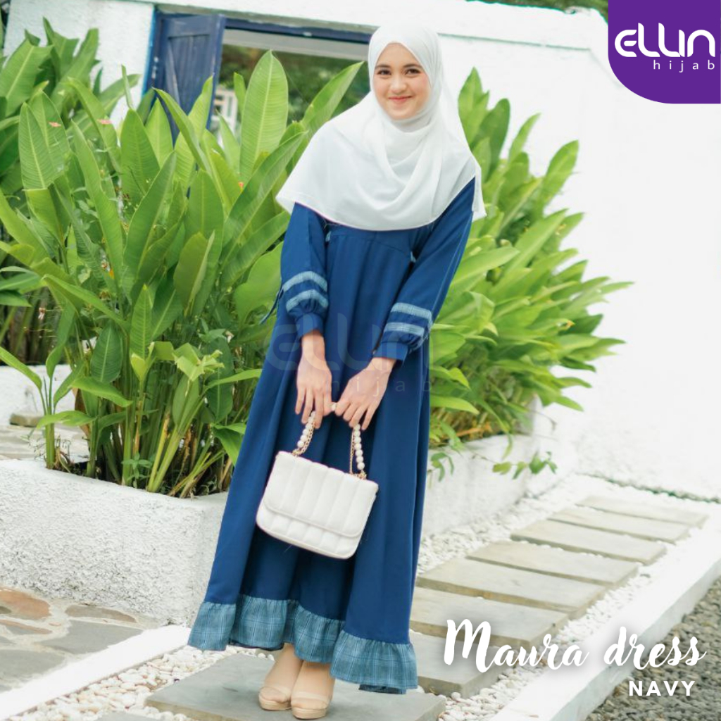 Ellin Hijab Maura Dress Gamis Wanita Kombinasi Motif