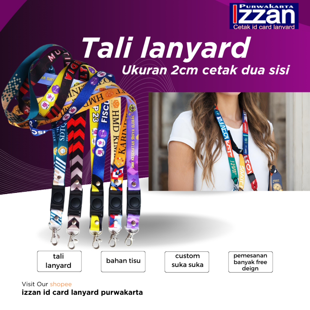 

lanyard custom print 2cm cetak print sublim 2 muka / tali idcard 2 cm printing minimal orderer 10pcs