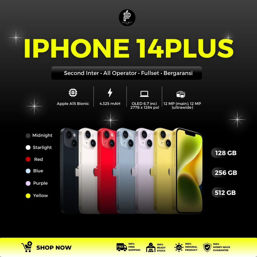 IPHONE SECOND 14 PLUS 128GB / 256GB FULLSET LIKE NEW