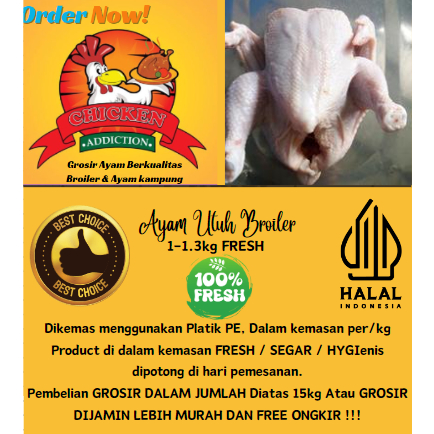 

Ayam Karkas Ayam utuh Ayam Broiler ukuran 1 - 1.3kg per/ekor FRESH BERSETIFIKASI HALAL