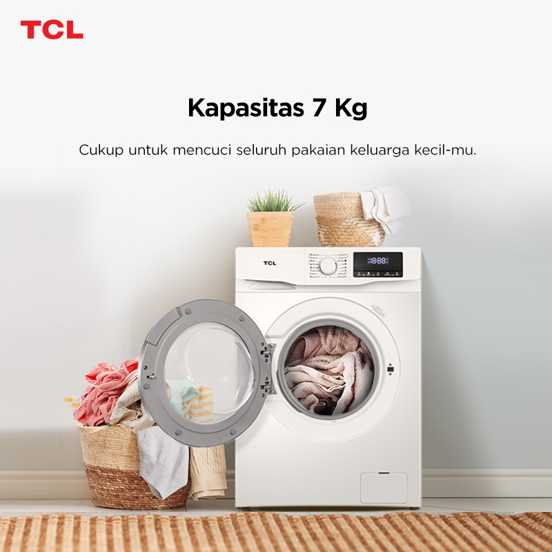 TCL MESIN CUCI FRONT LOADING 7 KG - Honeycomb Crystal Drum – Drum Clean -  16 Wash Program – Hijab Mode/Sport Mode – Super Quick (Model: TWF75-10S)