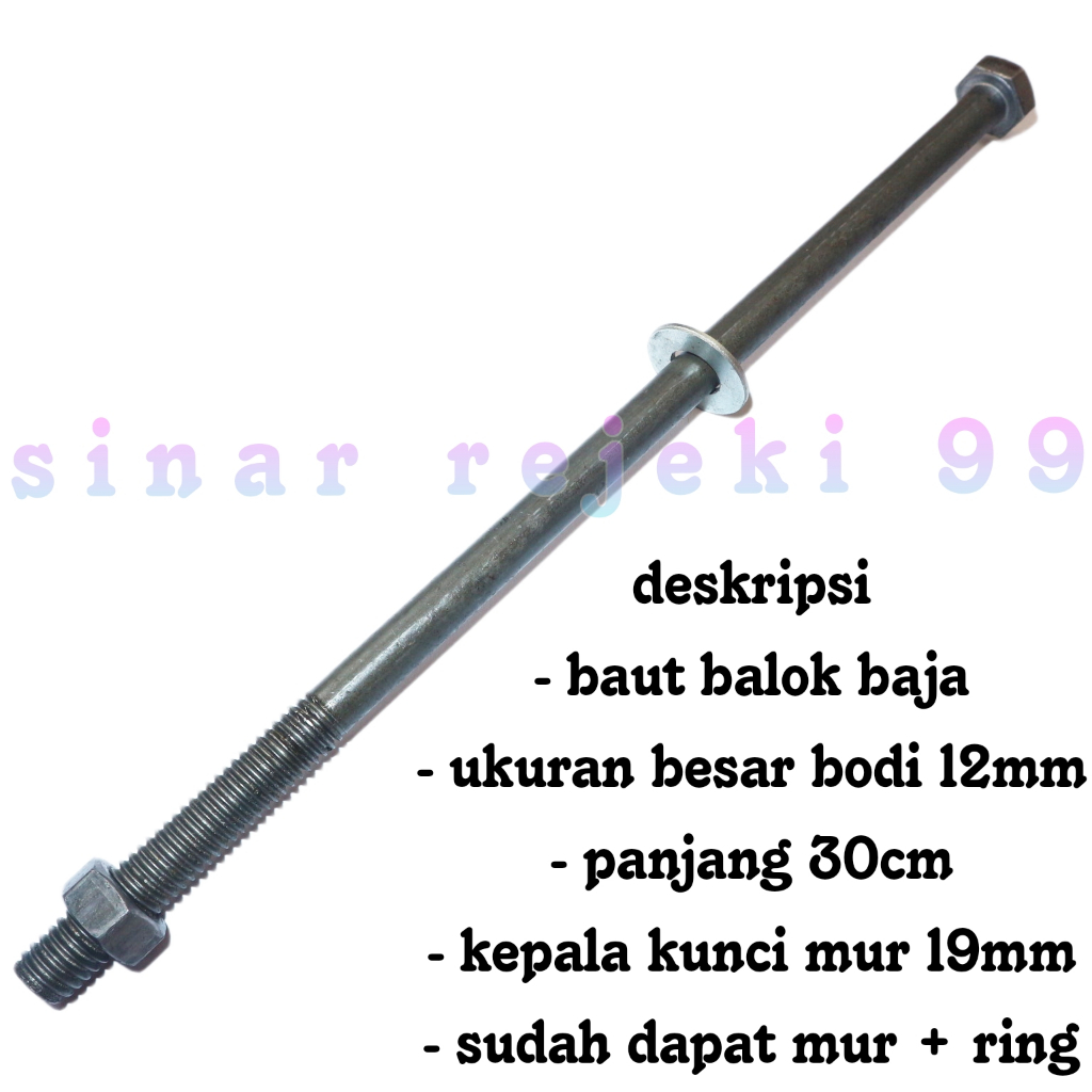 Baut Balok Baja kunci 19mm panjang 30cm (1/2"x12") - BAUT BLANDAR