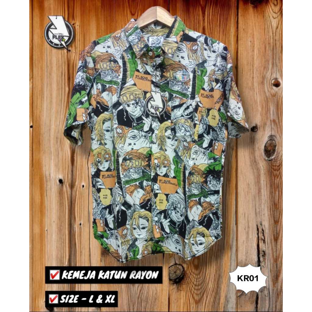 Kemeja Motif Rayon Premium Pria Wanita Motif Baru Lengan Pendek Karakter Kartun