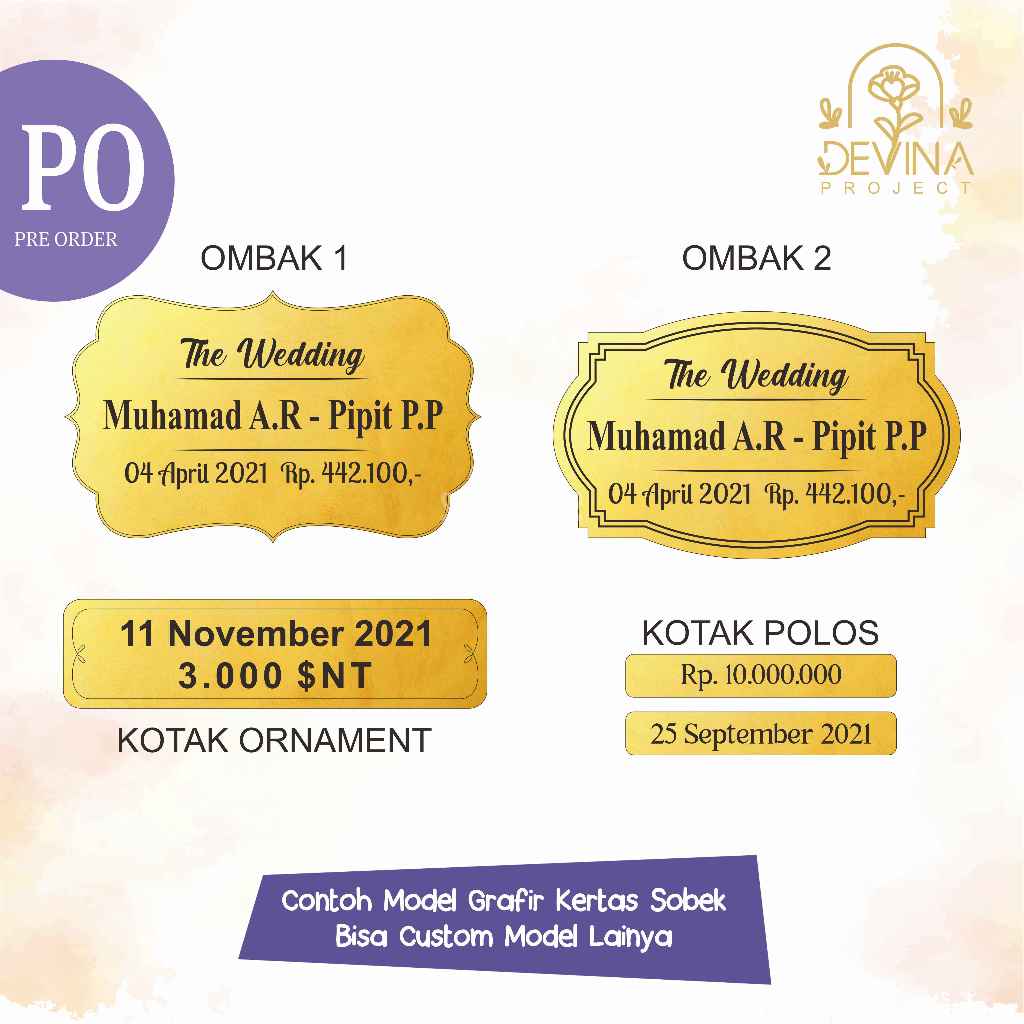 Grafir Nama, tanggal Mahar Akrilik Emas/Gold Mirror