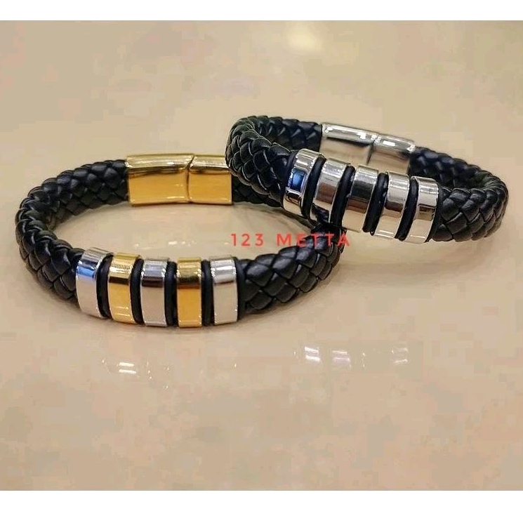 Gelang Tangan Pria Kulit Magnet Titanium