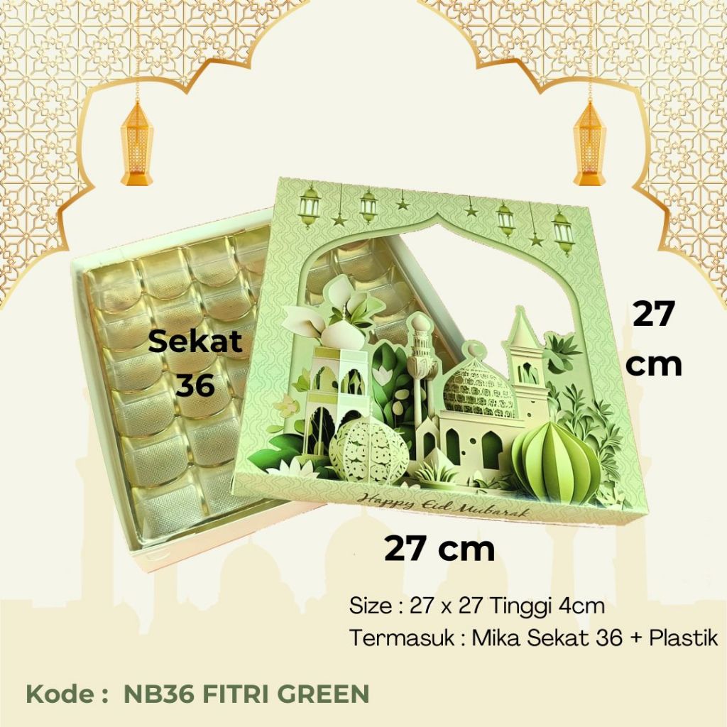 

Box Nastar 36 Sekat Lebaran / Dus Kue Cookies Gift Box Idul Fitri Green