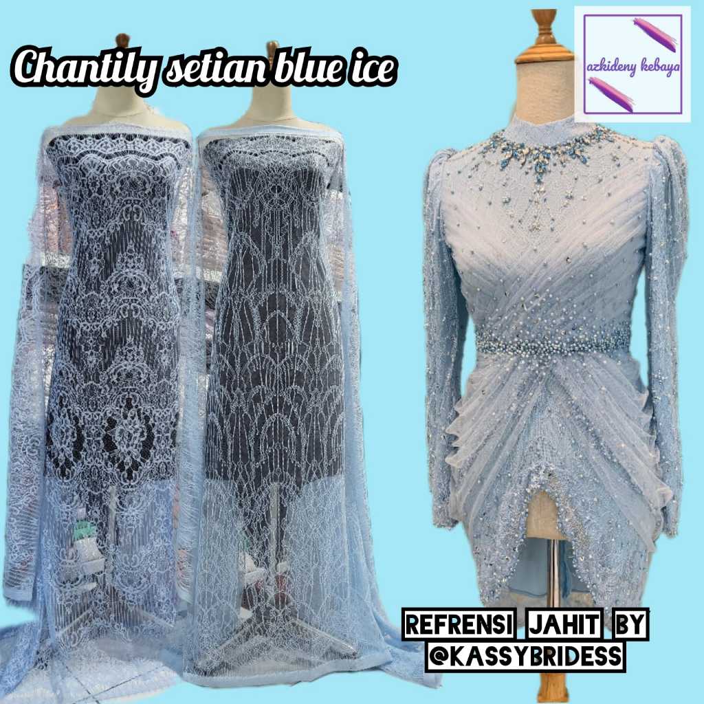 kain brokat chantily serian warna blue ice dan ash blue