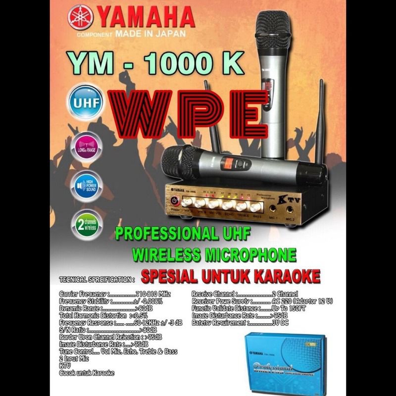 Mic wireless YAMAHA YM 1000K / Microphone double wireless YM 1000 UHF